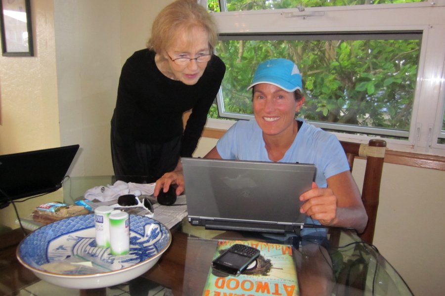 Kay and Laura at the computer