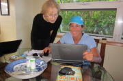 Kay and Laura at the computer