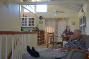 Kay checks her email while David naps after the day's labours.