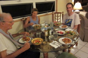 We get ready to eat dinner.