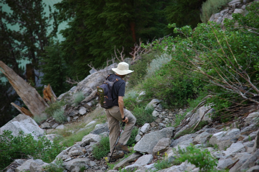 Bill presses up the rocky trail.