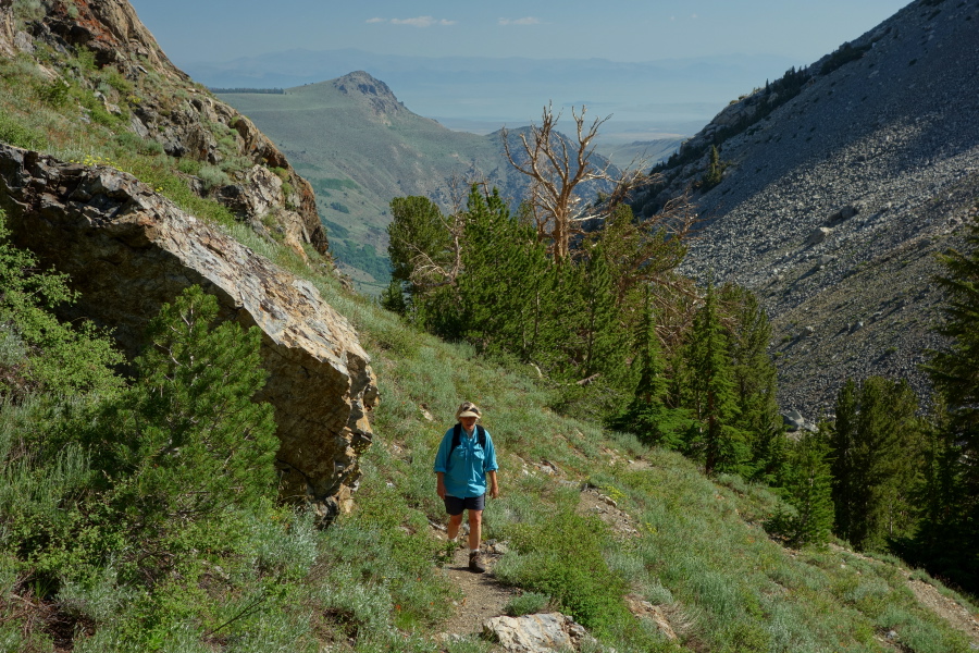Nancy trudges wearily up the trail.