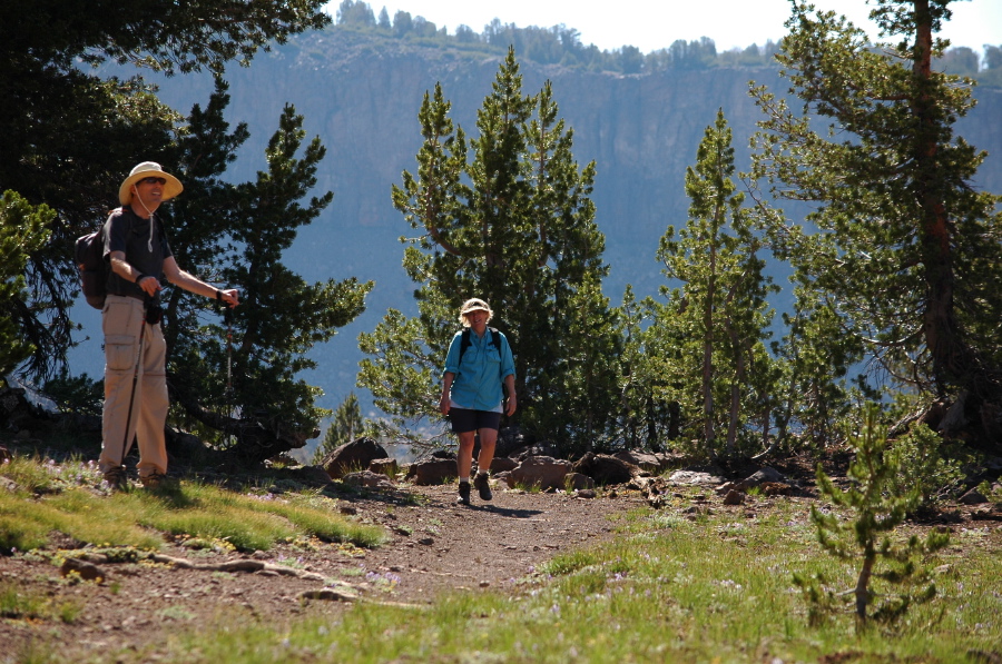 Nancy reaches the top of the long climb.