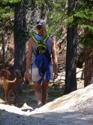 Laura lets Jack off his leash.