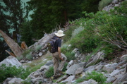 Bill presses up the rocky trail.
