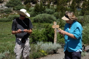 Bill adjusts his camera while Nancy eats a sandwich.