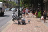 Silver man drumming on Kalakaua Ave.