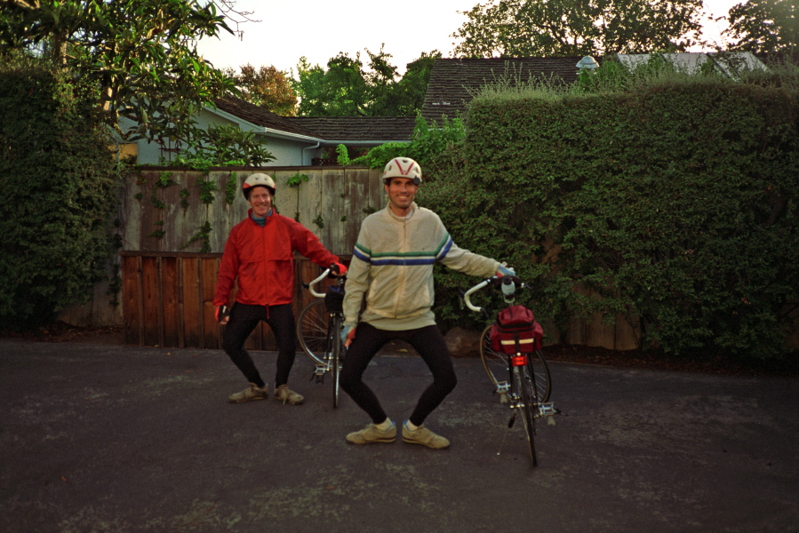 Chris and Bill do some warm-up stretches.