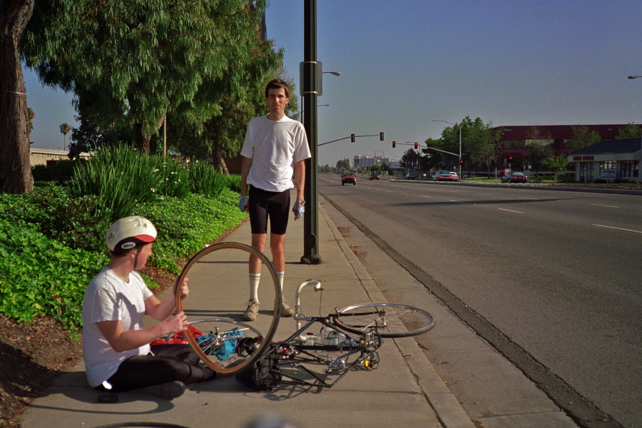 Chris gets a flat!