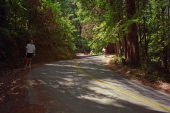 Chris climbs up the steep twisties on Alba Rd.