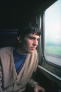 Bill looking out the window of the Slumbercoach room