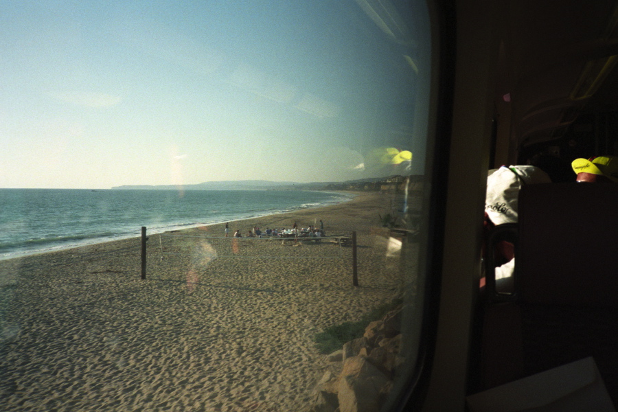 Train goes right along the coast.