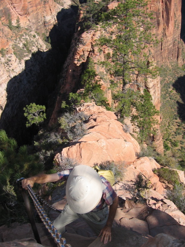 Climbing one of the more technical sections of trail.