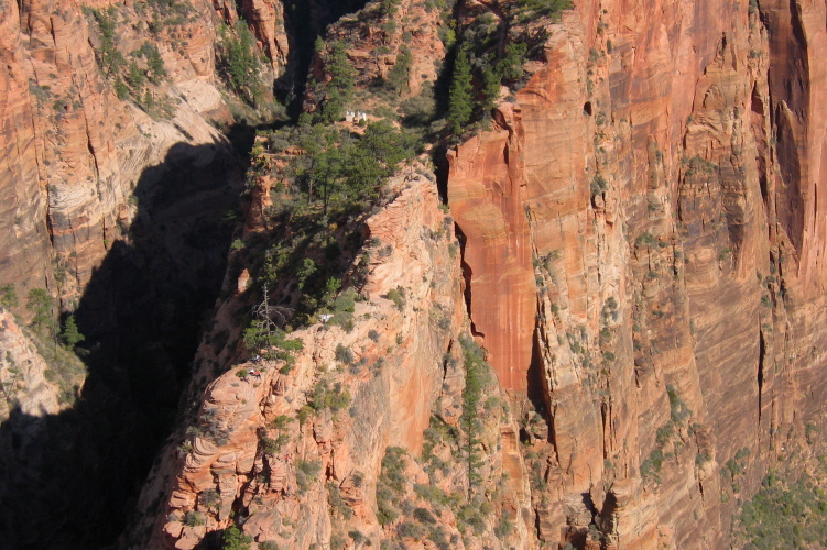 Zoomed view of Scout's View and upper trail to Angel's Landing.