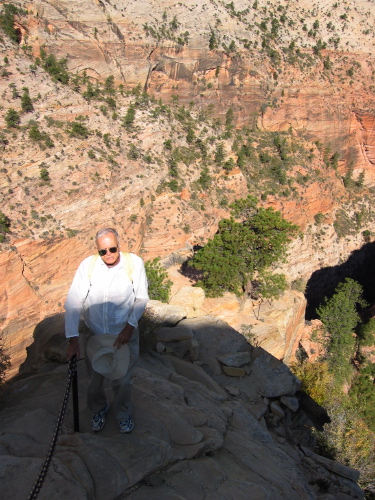 David climbing the last section to the summit of Angel's Landing.