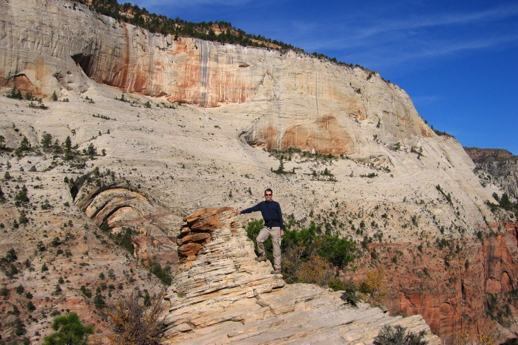 Bill at the summit pinnacle of Angel's Landing.