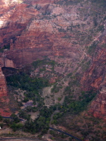 East Rim Trail zig-zagging up the canyon wall from the Weeping Rock parking area.