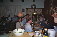 Getting ready to tell after-dinner jokes.