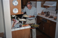 David serves dinner.