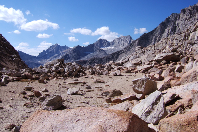 High peaks of Little Lakes Valley from Mono Pass Trail.
