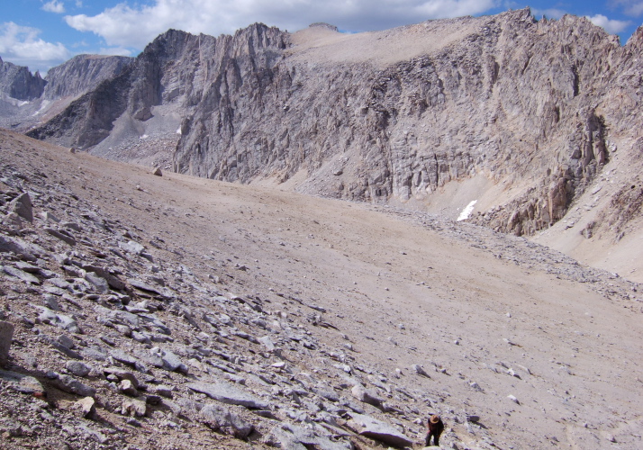 Ron Bobb labours up the slope of Mt. Starr.