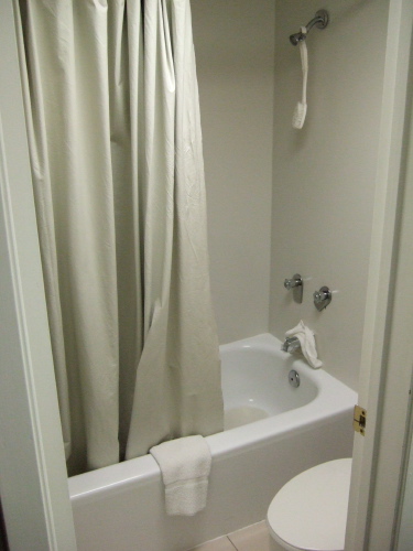 A small but servicable shower/toilet room.