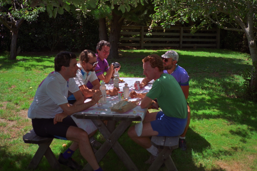 Group photo at lunch at Archangeli's in Pescadero.