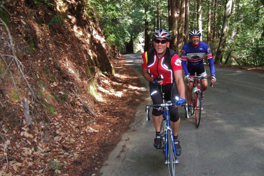 Glen and Mark climbing CA236 through the redwoods
