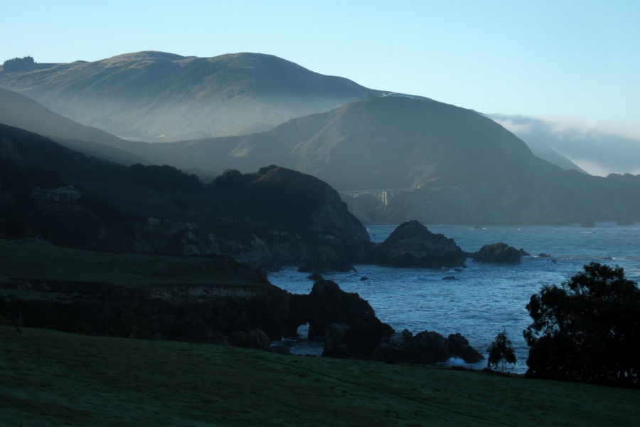 Sunrise on Rocky Creek Bridge, viewed from the north.