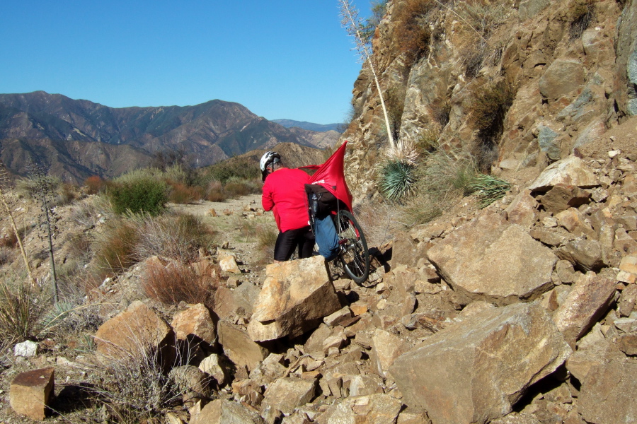 We carried our bikes over this small rock slide.