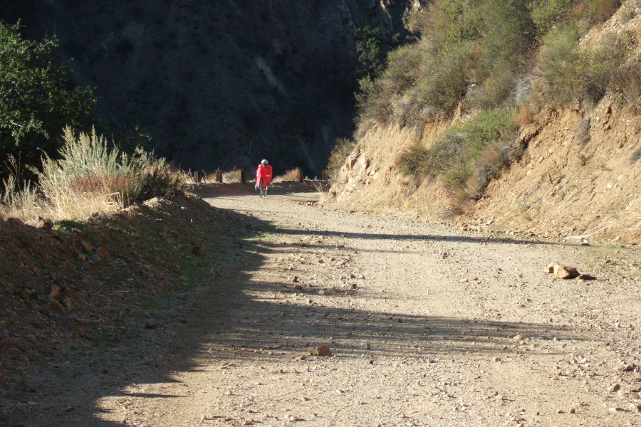 Going through the final narrowing of the Arroyo Seco canyon.