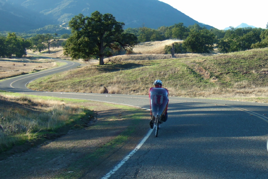 Ron climbs a short hill.