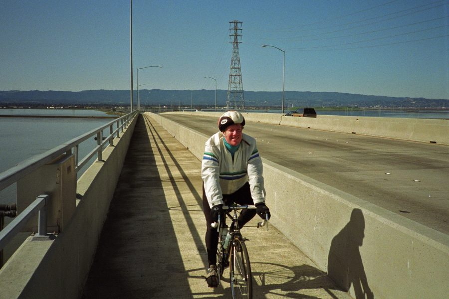Chris crosses the Dumbarton Bridge.