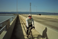 Chris crosses the Dumbarton Bridge.