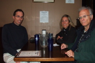 Bill, Laura, and David eat a late dinner at Santarpio's Pizza, a few blocks from the Embassy Suites.