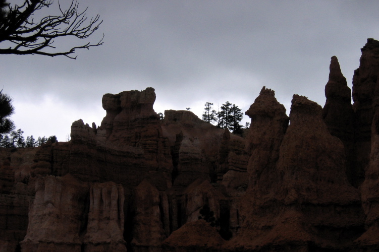 More hoodoos against a darkening sky.