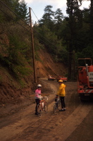 Stella Hackell and John Serafin at the top end of an enormous slide on CA84