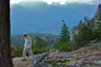 David climbs up the Crags Trail.