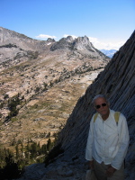 David nearing the top of the climbers trail on Cathedral Peak