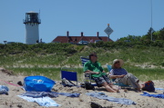 Ed and David in front of the Chatham Lighthouse