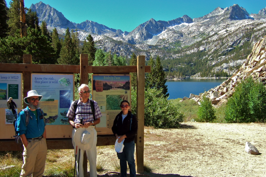 Frank, David, and Stella at the Bishop Pass trailhead