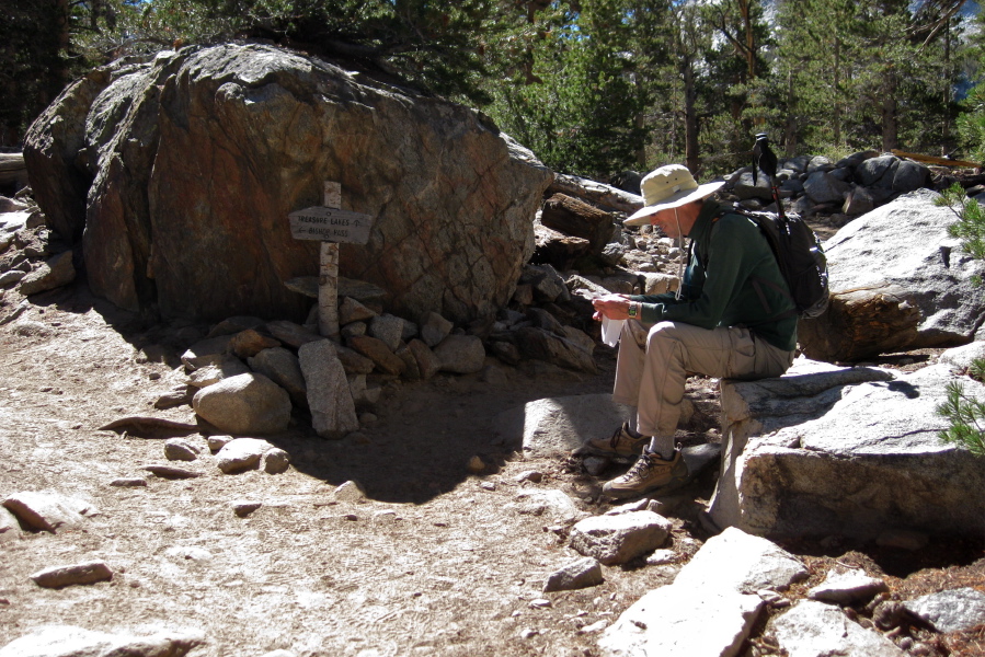 Bill waits at the Treasure Lakes fork.
