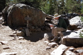 Bill waits at the Treasure Lakes fork.