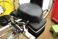 Panniers, mounted on bike, side view.