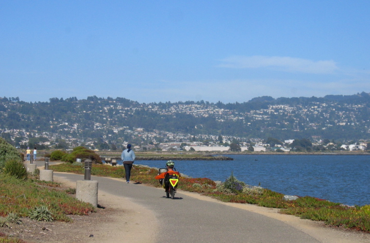 Riding along the Richmond waterfront trail.