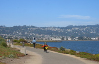 Riding along the Richmond waterfront trail.