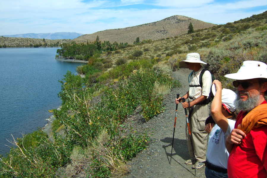 We enjoy the view of the lake from a high point on the trail.