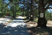 Signs warning road users away.