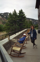 David and Kay relax on the veranda at the Crater Lake Lodge