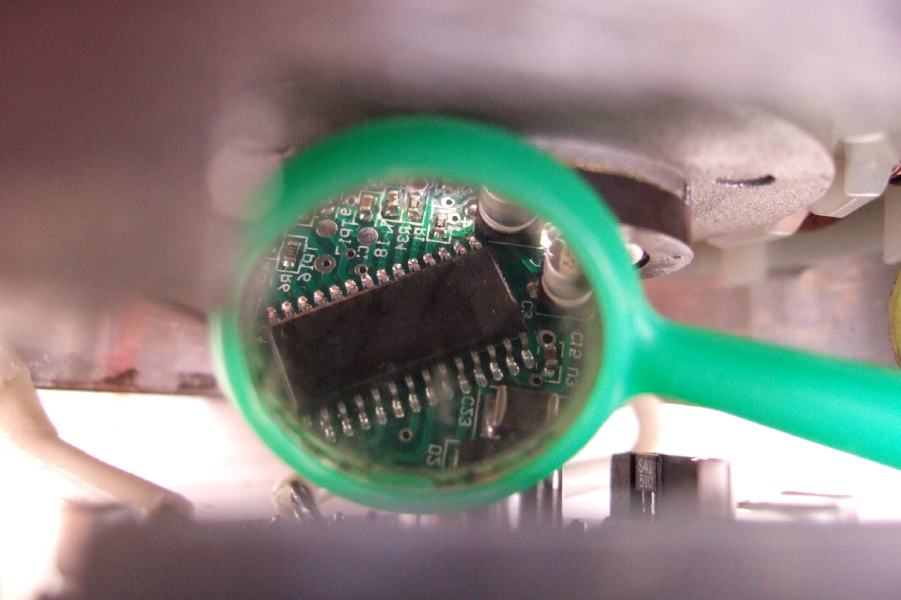 One large, unmarked IC on the board.